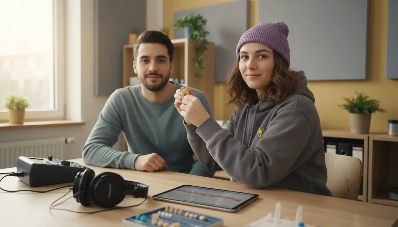Hörakustikerin bei einer audiologischen Messung mit einer Kundin im Fachgeschäft