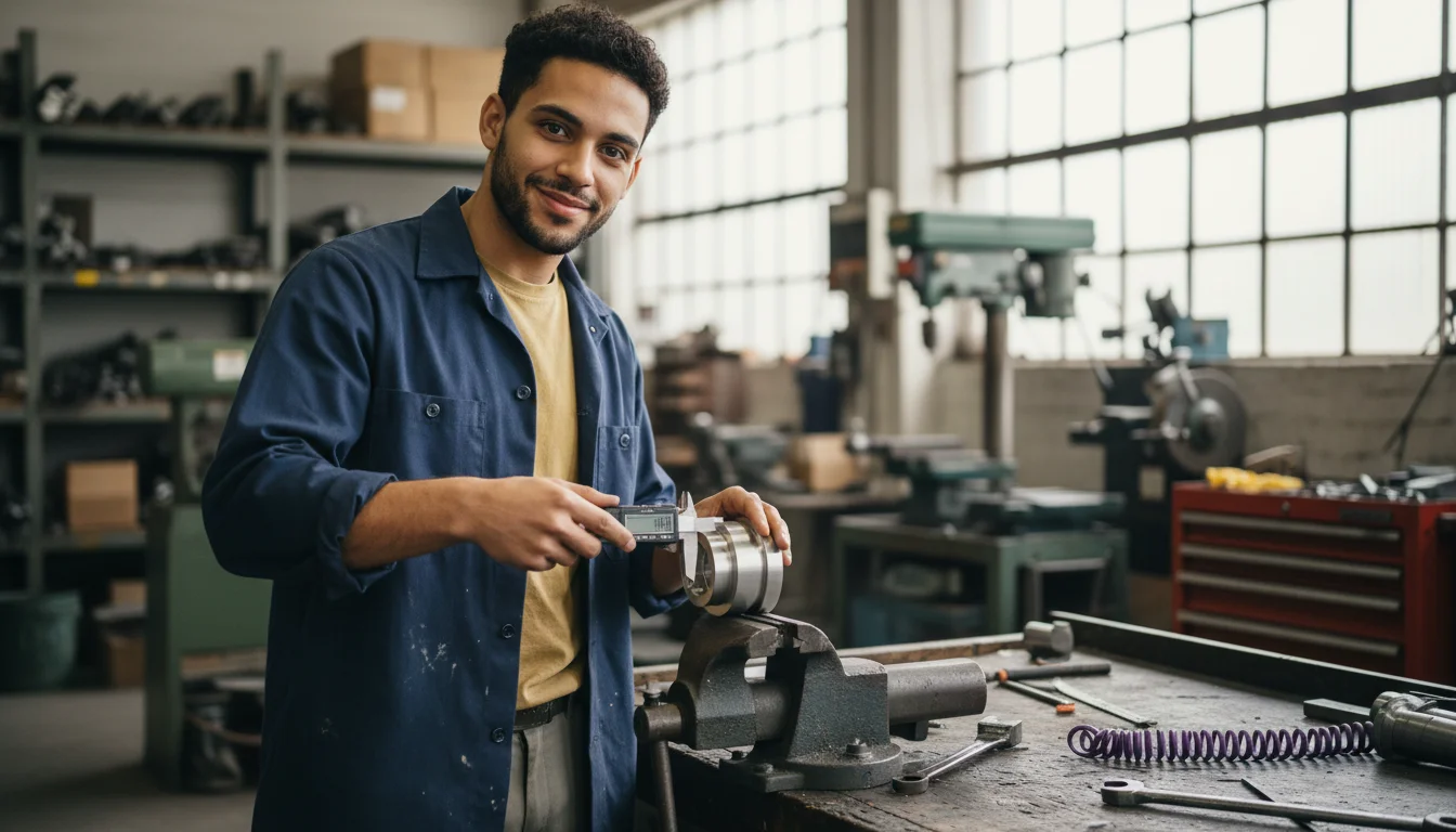 Feinwerkmechaniker im Schwerpunkt Zerspanungstechnik beim Einrichten einer CNC-Fräsmaschine