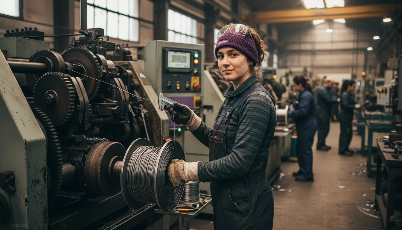 Fachkraft für Metalltechnik in der Fachrichtung Umform- und Drahttechnik beim Einrichten einer Umformmaschine