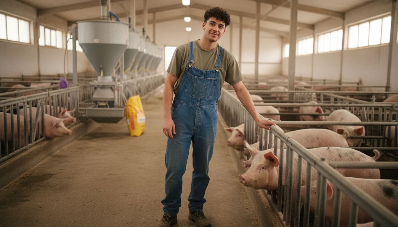 Tierwirtin in der Fachrichtung Schweinehaltung bei der Versorgung des Tierbestands