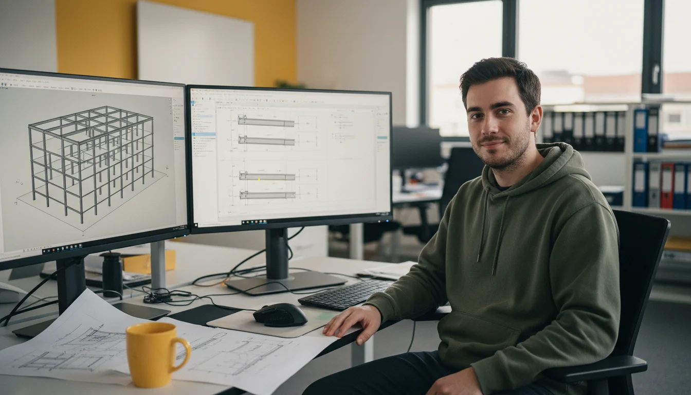 Technische Systemplanerin in der Fachrichtung Stahl- und Metallbautechnik bei der Arbeit im CAD-System