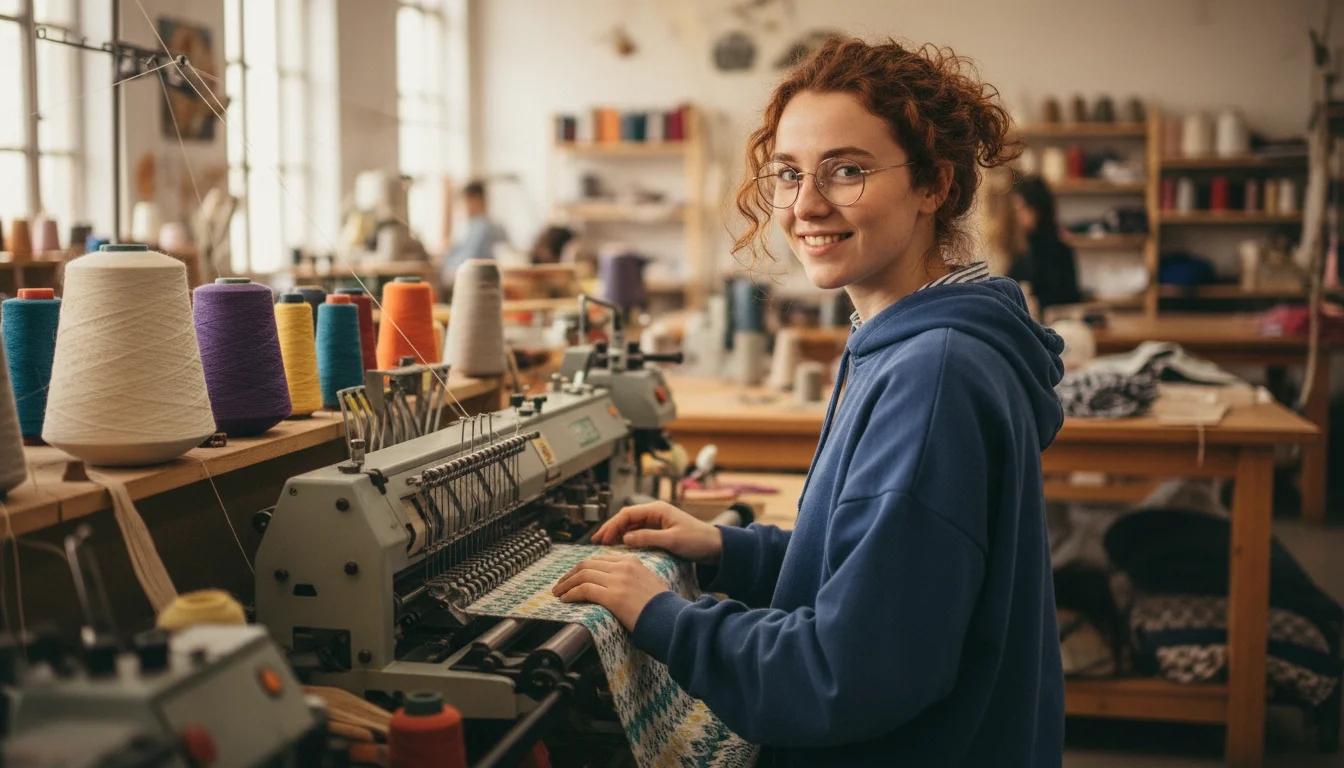 Textilgestalterin im Handwerk in der Fachrichtung Stricken bei der Fertigung von Gestricke