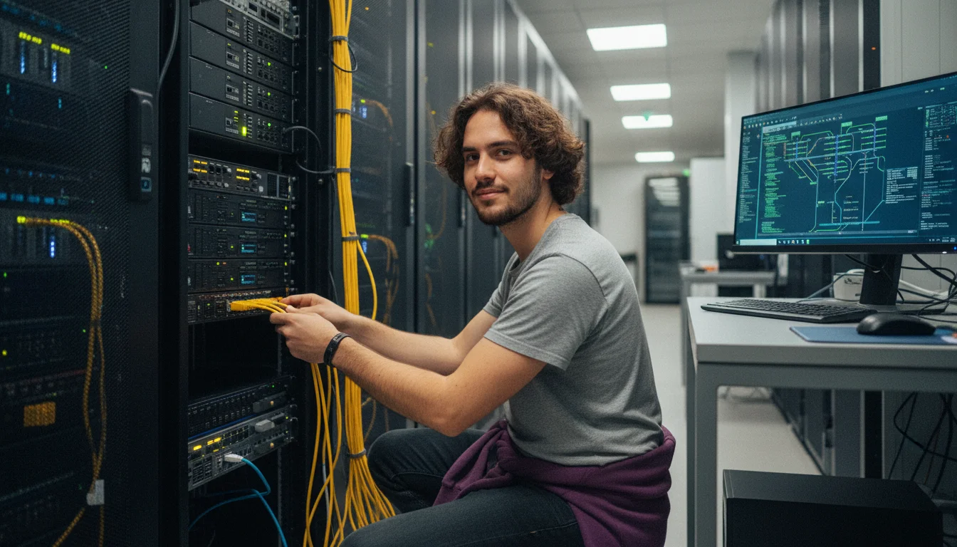 Fachinformatiker in der Fachrichtung Digitale Vernetzung bei der Diagnose eines vernetzten Produktionssystems