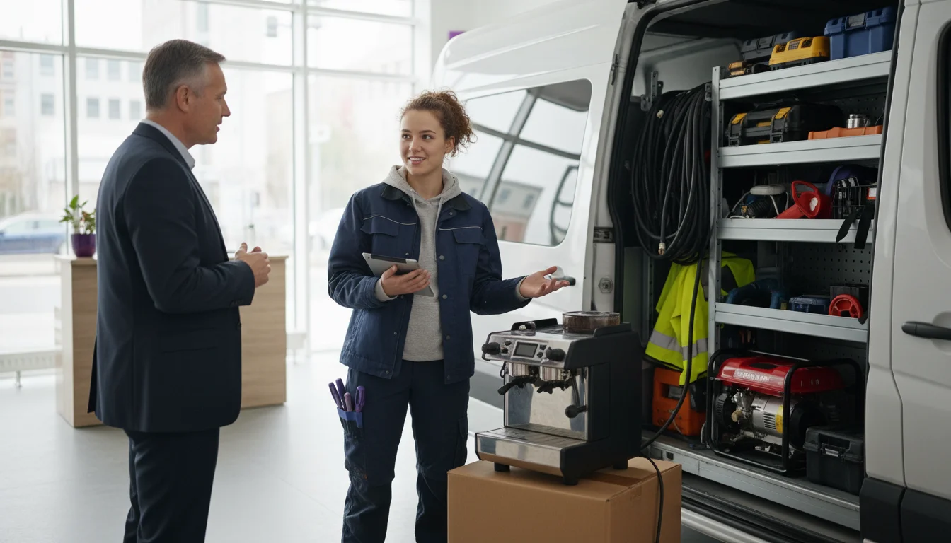 Servicefahrerin bei der geplanten Auslieferung und Kundenbetreuung auf einer Tour