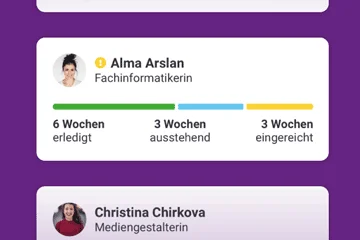 Die smarten Status-Card-Widgets der Azubi-App erleichtern die berufliche Ausbildung enorm (digitales Berichtsheft).