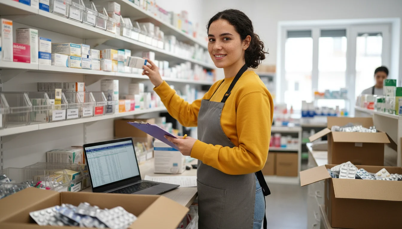 Pharmazeutisch-kaufmännische Angestellte bei der Warenwirtschaft in einer Apotheke