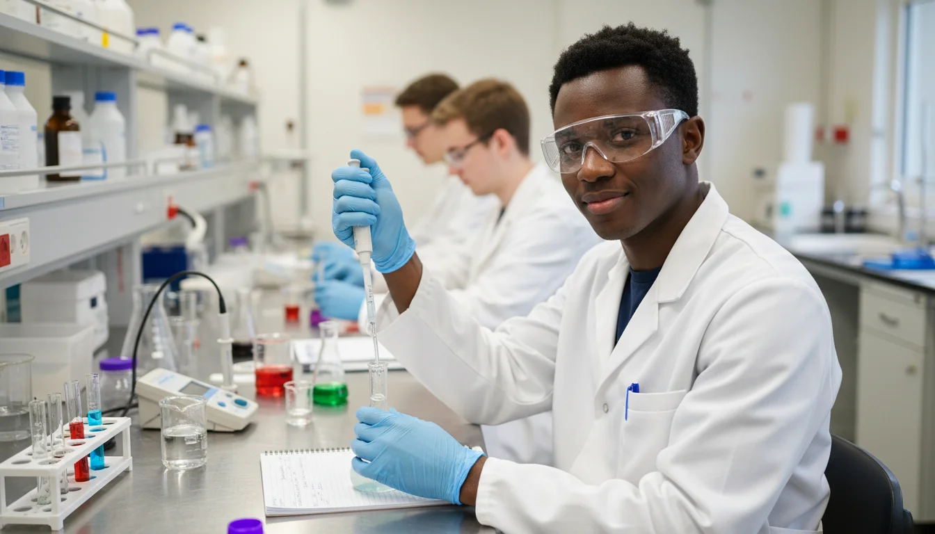 Chemielaborantin bei einer analytischen Untersuchung im Labor