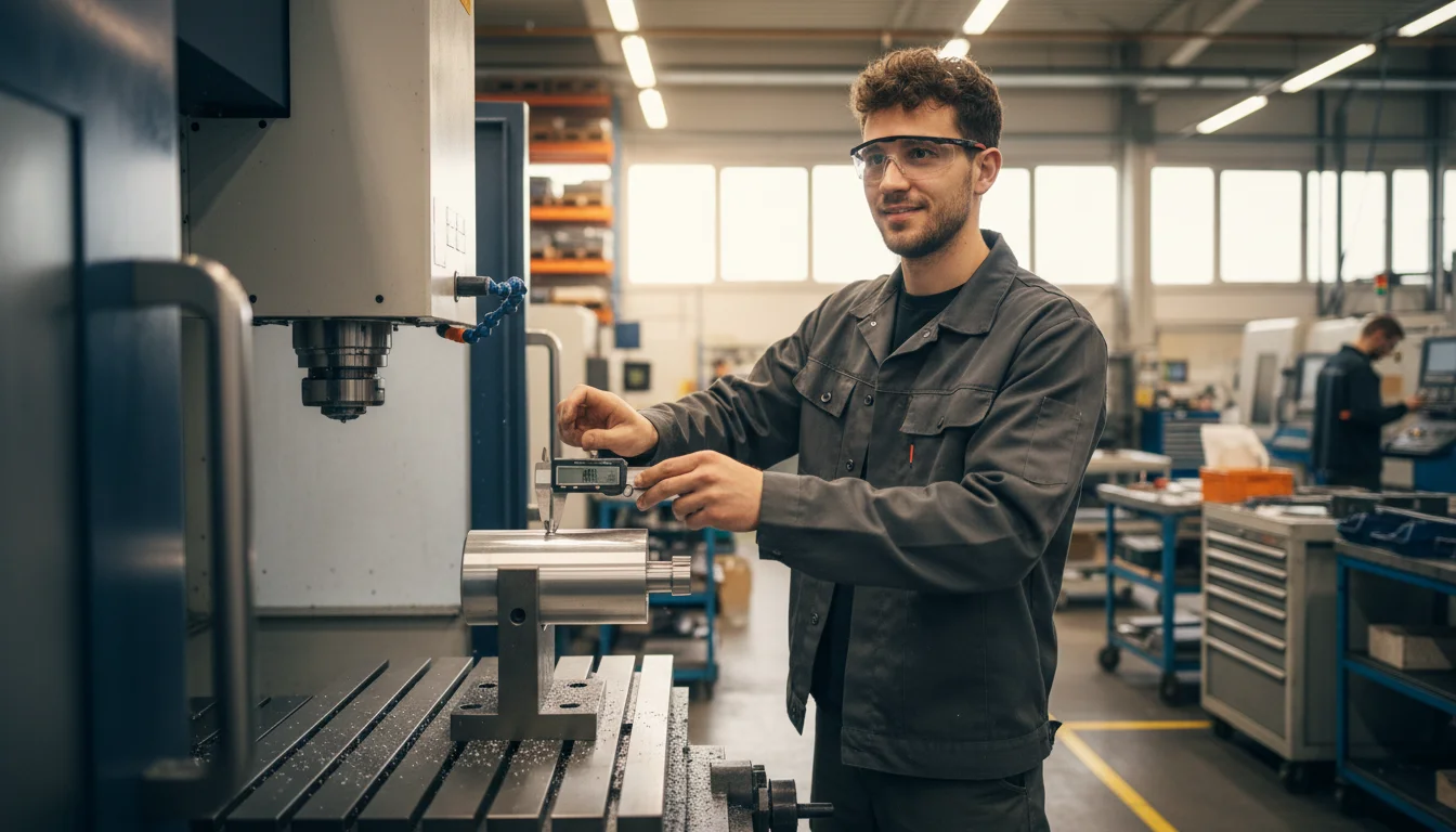 Fachkraft für Metalltechnik in der Fachrichtung Zerspanungstechnik beim Einrichten einer CNC-Drehmaschine
