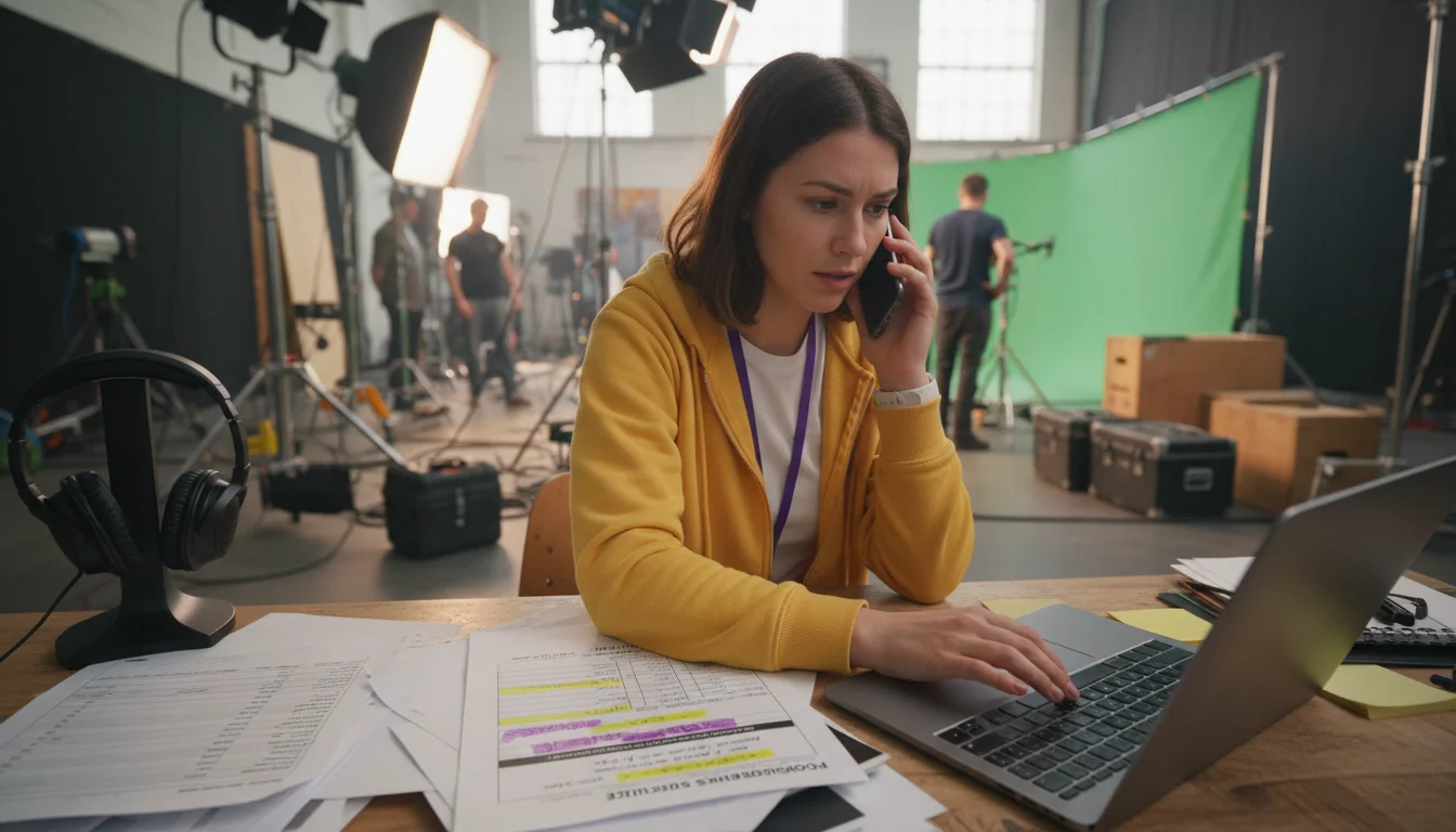 Kauffrau für audiovisuelle Medien bei der Kalkulation einer Filmproduktion am Computer