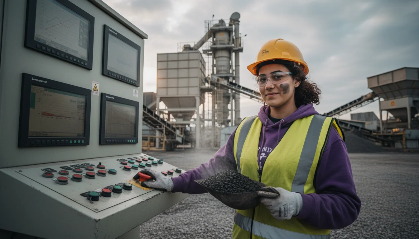 Verfahrensmechanikerin in der Steine- und Erdenindustrie in der Fachrichtung Asphalttechnik bei der Herstellung von Asphaltmischgut