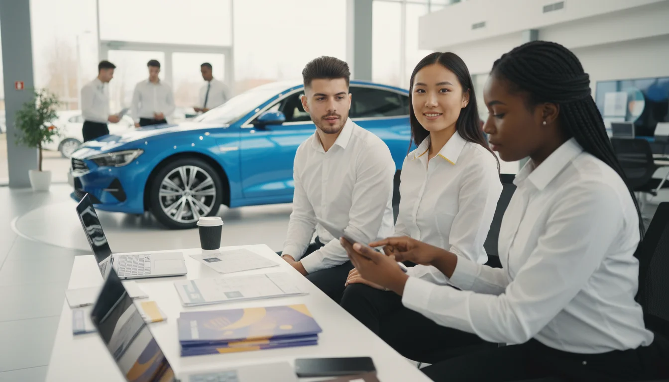 Automobilkauffrau bei der digitalen Bearbeitung eines Kundenauftrags im Autohaus