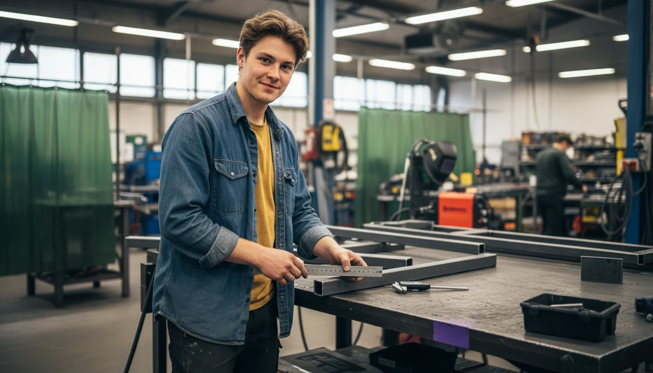 Metallbauerin in der Fachrichtung Konstruktionstechnik bei der Montage einer Stahlkonstruktion