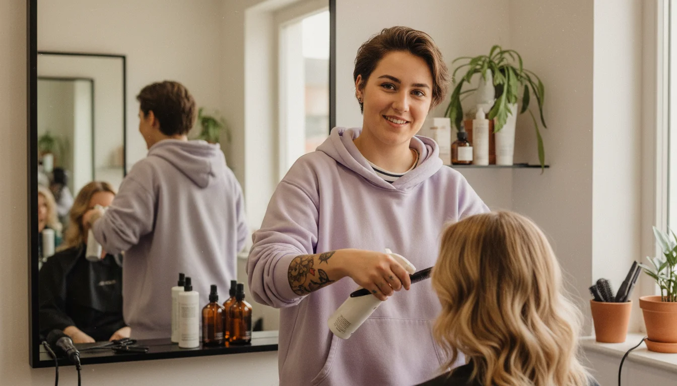 Friseurin beim präzisen Haarschnitt und bei der Beratung einer Kundin im Salon