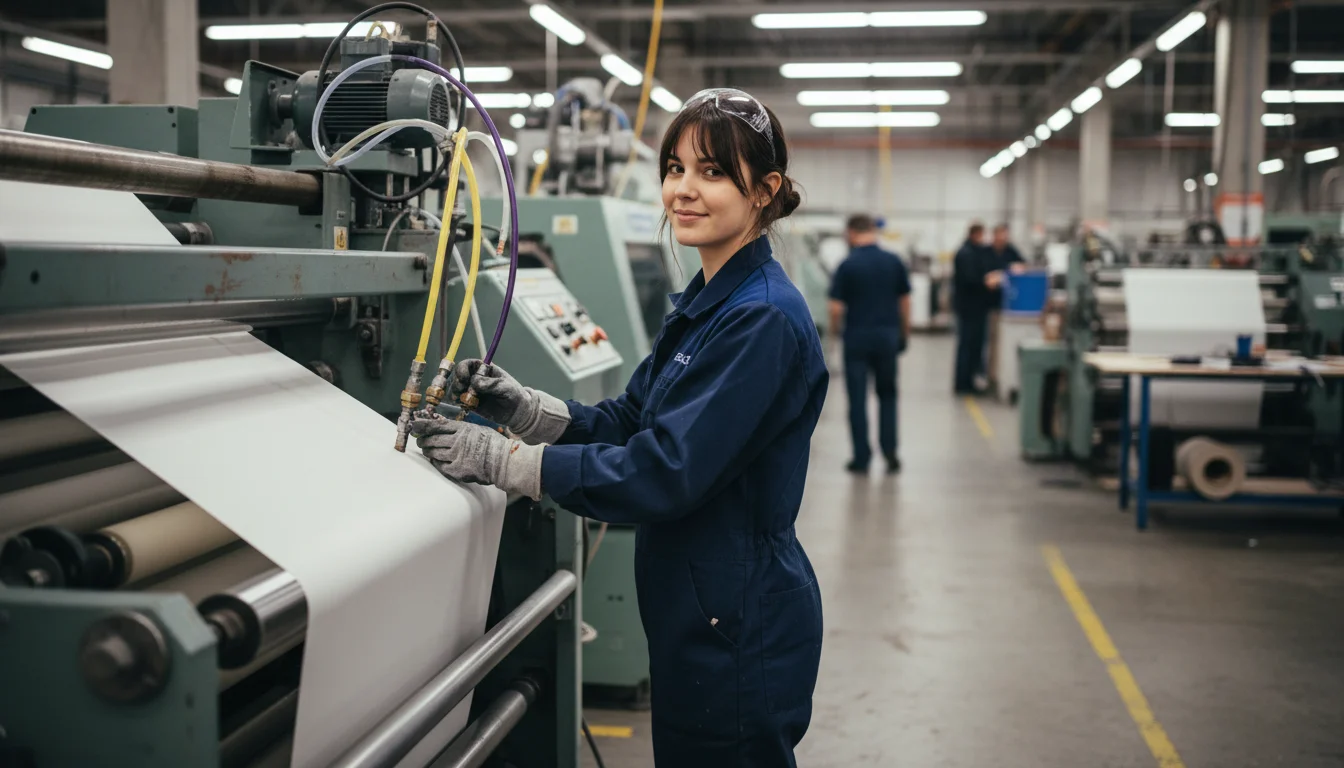 Produktveredlerin-Textil bei der Steuerung einer Färbe- und Ausrüstungsanlage