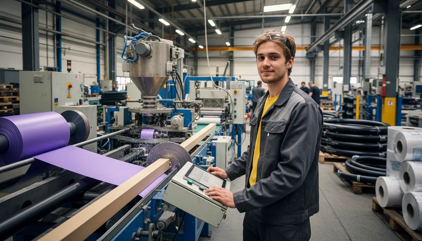 Kunststoff- und Kautschuktechnologin beim Überwachen einer Extrusionsanlage in der Fachrichtung Halbzeuge