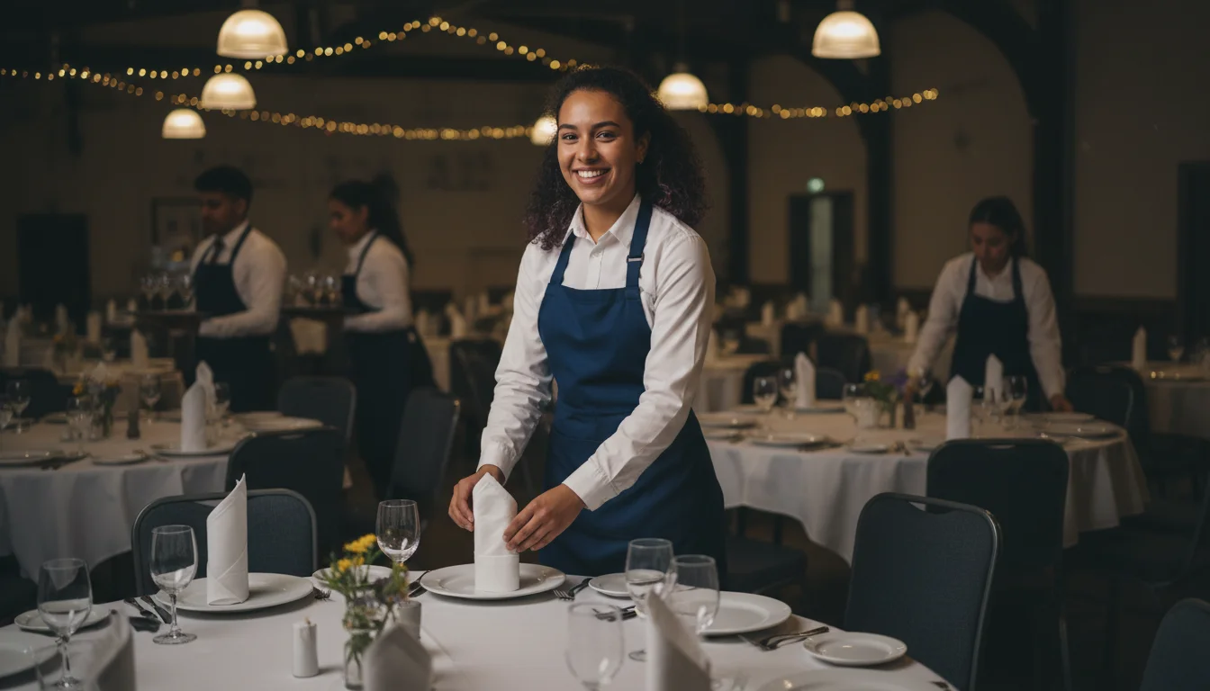 Fachfrau für Restaurants und Veranstaltungsgastronomie beim professionellen Servieren in einem Restaurant