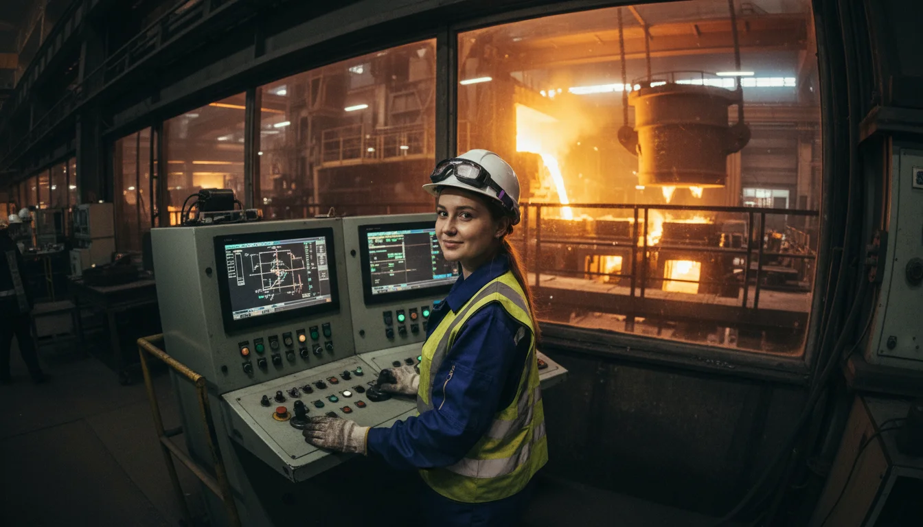 Verfahrenstechnologin Metall in der Fachrichtung Eisen- und Stahlmetallurgie bei der Prozessüberwachung