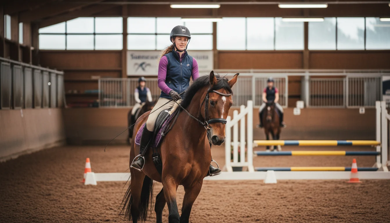 Pferdewirtin in der Fachrichtung Klassische Reitausbildung beim gymnastizierenden Training eines Reitpferds