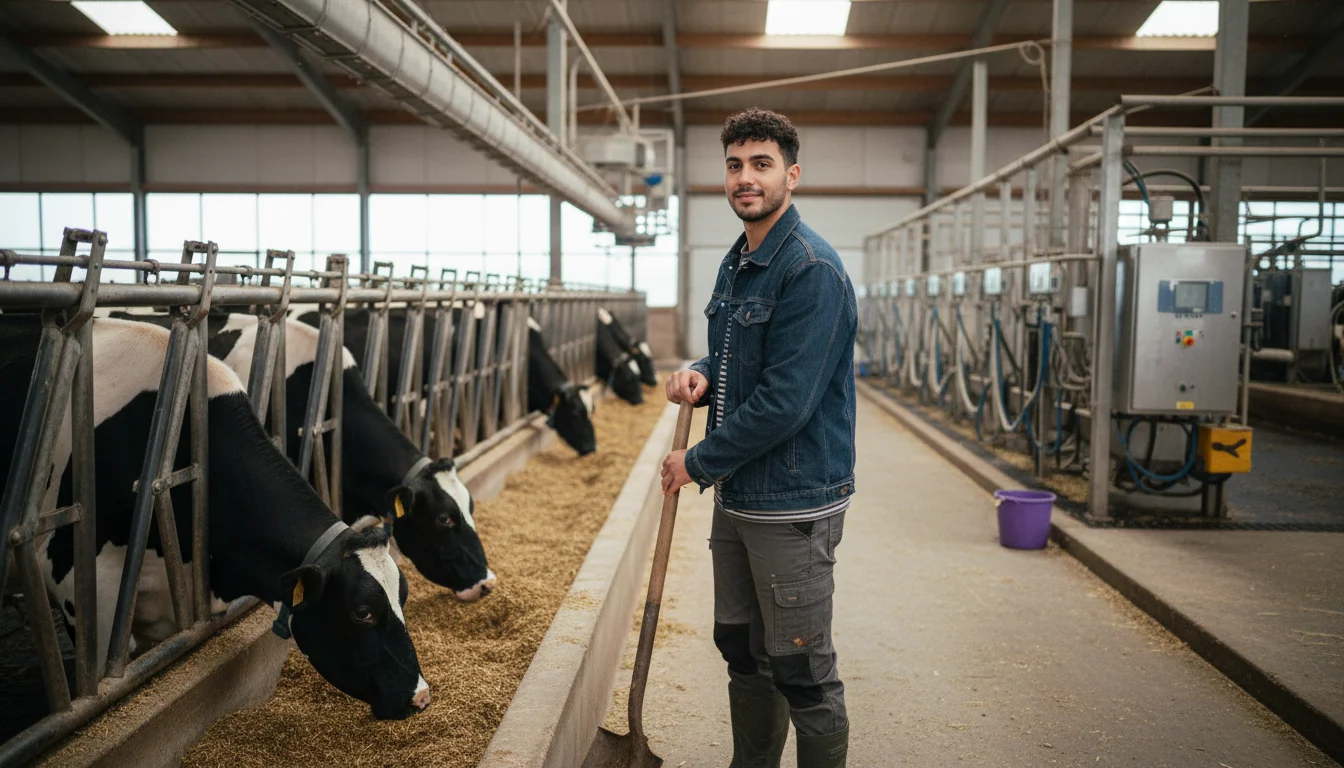 Tierwirtin in der Fachrichtung Rinderhaltung bei der Versorgung des Tierbestands