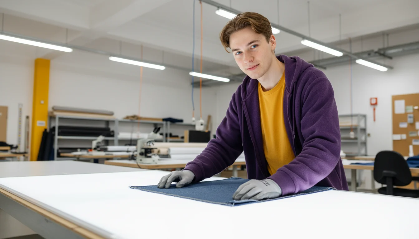 Produktprüferin-Textil bei der Sicht- und Qualitätskontrolle einer textilen Warenbahn