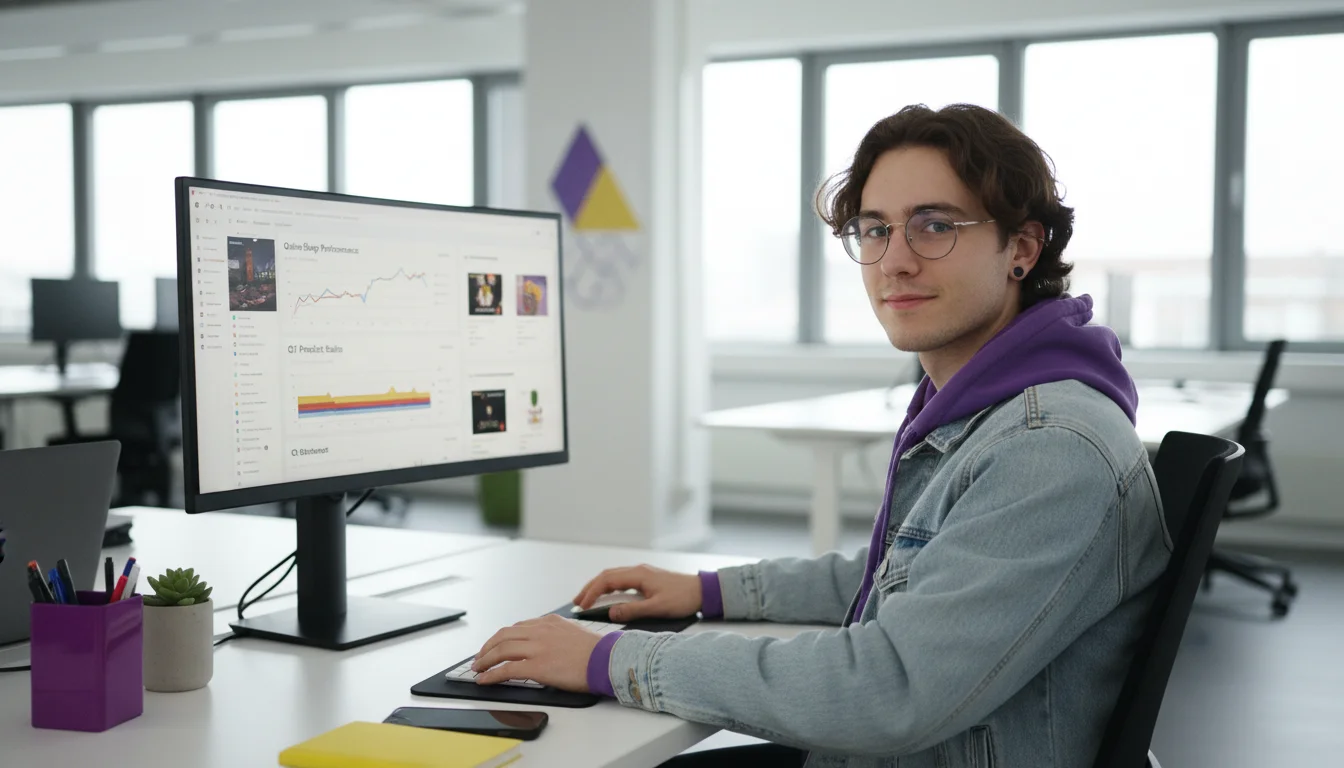 Kauffrau im E-Commerce bei der Analyse von Shop- und Kampagnendaten
