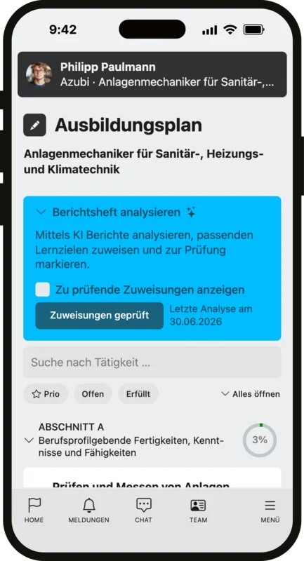 KI-gestützte Analyse von Berichtsheften und Zuordnung zu Lernzielen im Ausbildungsplan aus Betriebssicht