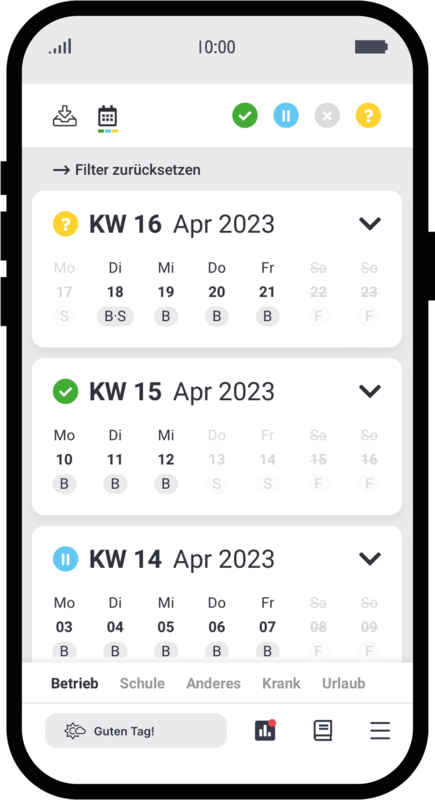 Die Berichtsheft-App bietet smarte Kalender, Filter und Ansichten 